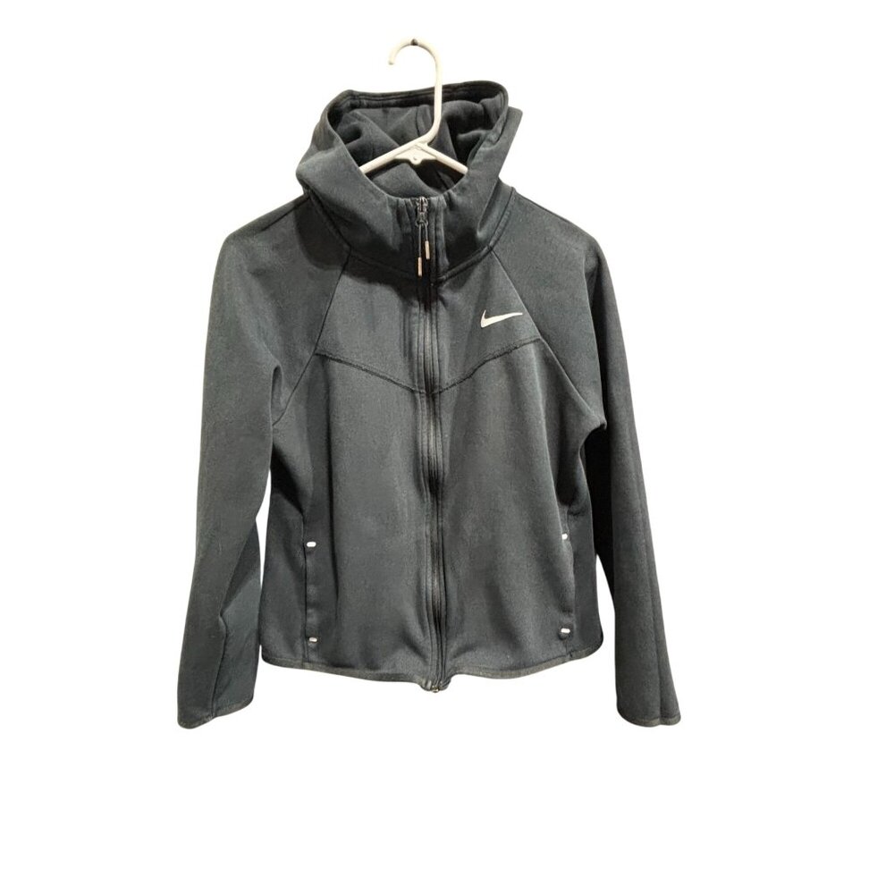 Nike Womens Black Full-Zip Hoodie Jacket Size M With Logo & Pockets